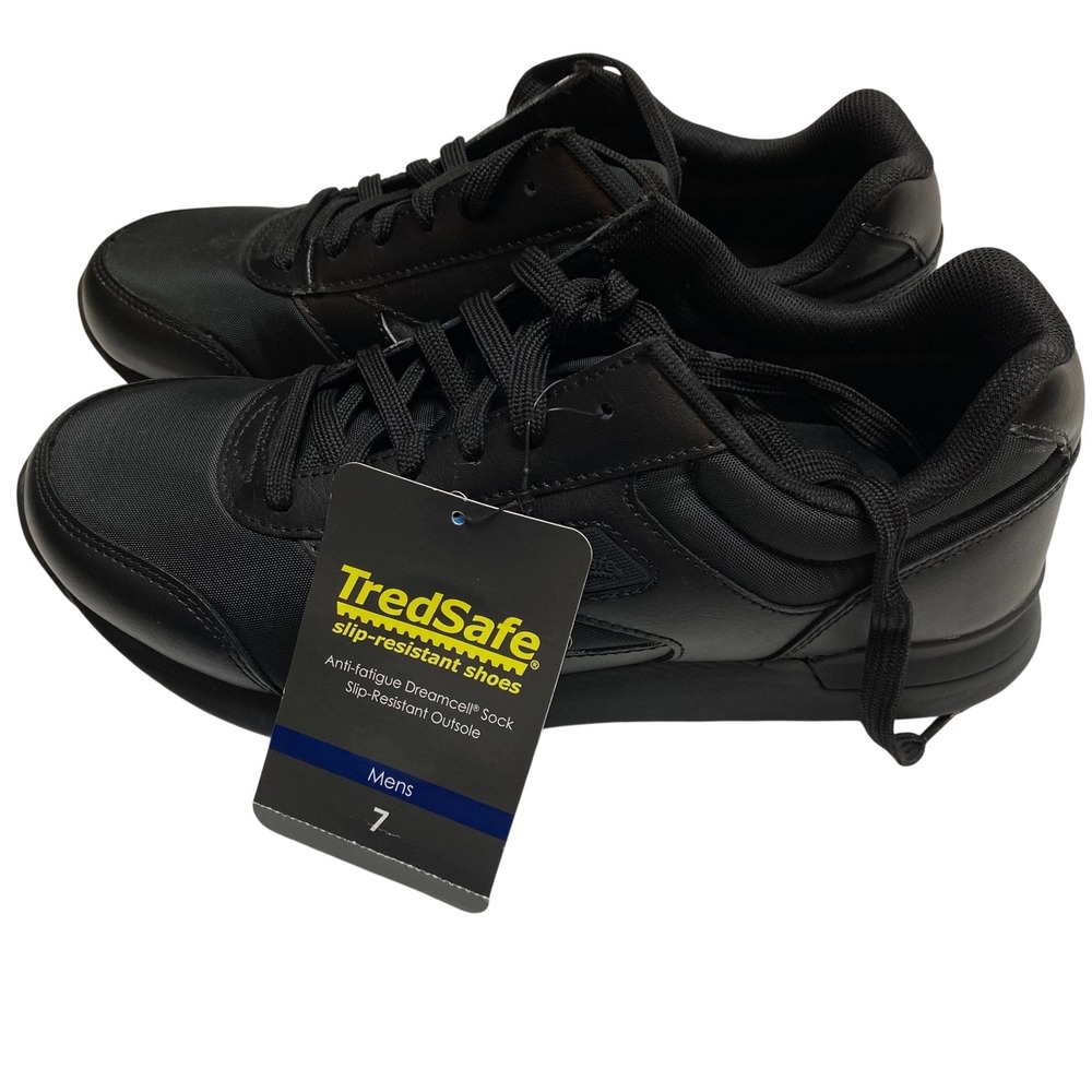 TredSafe Mens Slip Resistant Work Shoes Black Dreamcell Anti-Fatigue Size 7 NWT